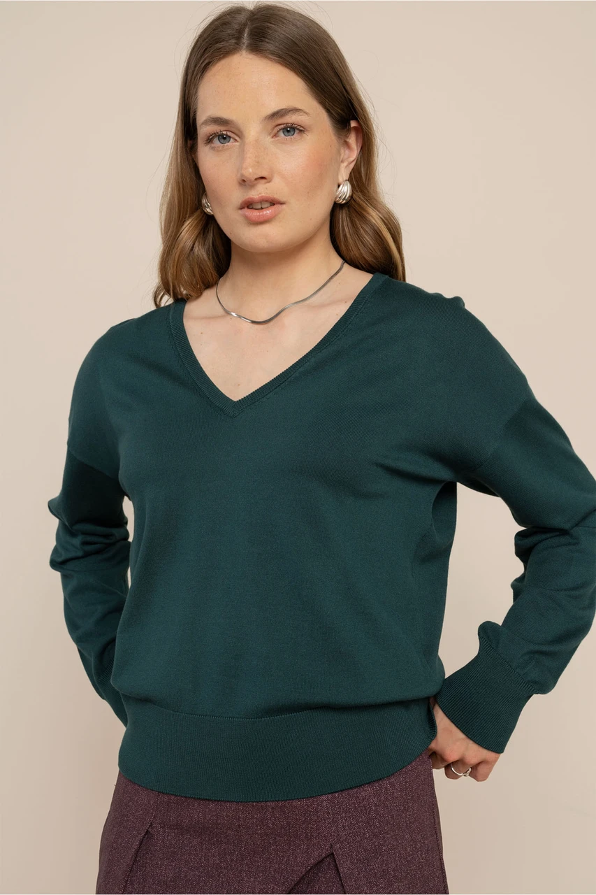 Studio Anneloes Ruth Vneck Pullover Dark Teal